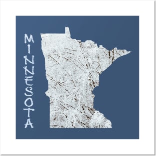 Minnesota Winter State Map with Snow-covered Trees Posters and Art